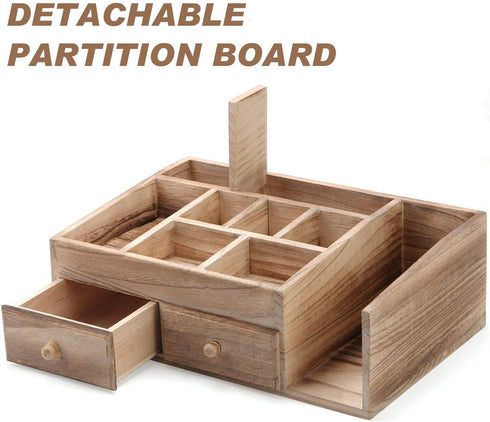 X-cosrack Rustic Wood Desk Cosmetic Office Drawer Jewelry Storage Organizer Box, Countertop Stationery Coffee Supplies Makeup Case for Bathroom Vanities Dresser Table