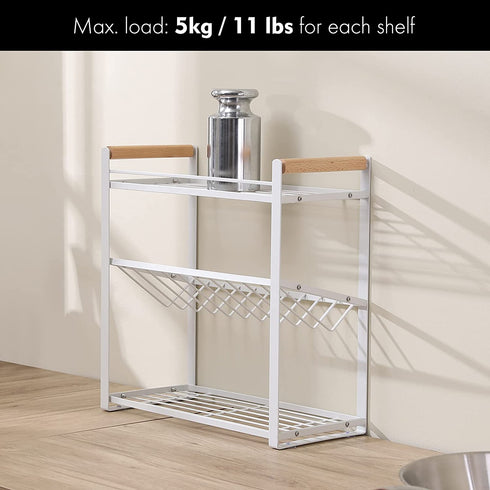 KES 3 Tier Spice Rack Organizer for Countertop, Spice Organizer for Kitchen, Seasoning Jars Condiment Sauce Organizer, Iron and Wood White, KSR512-WH