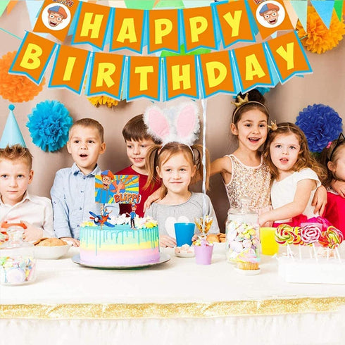 VWORK Blippi Party Supplies, Blippi Birthday Party Decorations for Kids and Teens, Include Banner, Hanging Swirls, Balloons, Cake Toppers, Plates