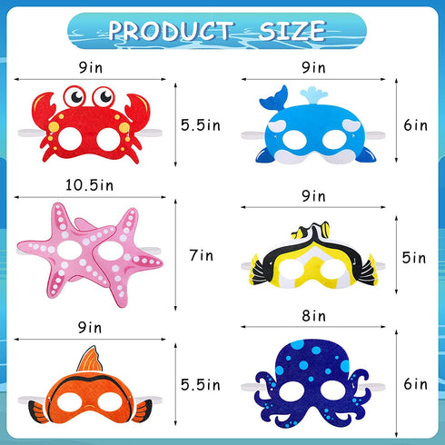18 Pieces Ocean Animals Felt Masks Sea Animal Masks Shark Octopus Dress-Up Masks Animal Theme Masks for Under The Ocean Themed Birthday Halloween Masks Dress-Up Costume Party Supplies