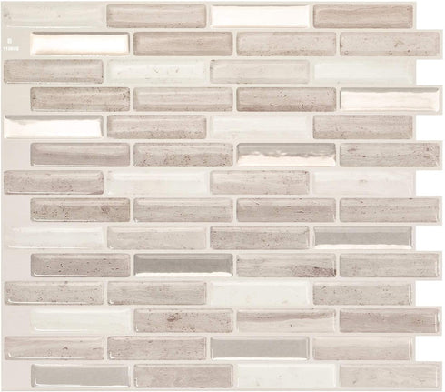 Smart Tiles - Peel and Stick Backsplash - Milenza Vasto Beige (Metallic), Travertine Stone in Beige - 4 Sheets of 10.20" x 9.00" - 3D Stick on Tiles for Kitchen and Bathroom Backsplashes