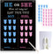 Baby Gender Reveal Board with Stand(12x17), 48 Boy Girl Voting Stickers, 1 Marker(erasable), He or She, Cast Your Vote Game for Guests, Gender Reveal Party Centerpiece Decorations, Chalkboard Design