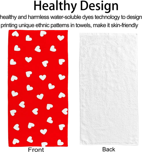 Vantaso Bath Hand Towels Set of 2 Valentine's Day Love Heart Red White Soft and Absorbent Washcloths Kitchen Hand Towel for Bathroom Hotel Gym Spa
