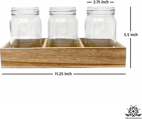 Mason Jar Glass Utensil Holder Flatware Caddy Silverware Organizer for Spoons, Knives and Forks with Rustic Wood Tray for Farmhouse Kitchen Decor and Countertop