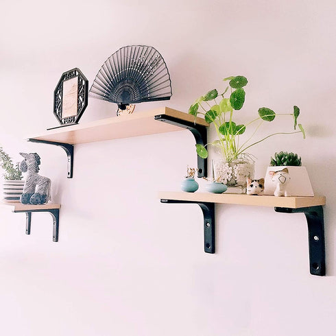 Floating Shelf Brackets,6 x 5 Inch Wall Mounted Industrial Black Metal Shelf Hardware, Shelf Support Angle L Brackets for Shelves,8 Pack