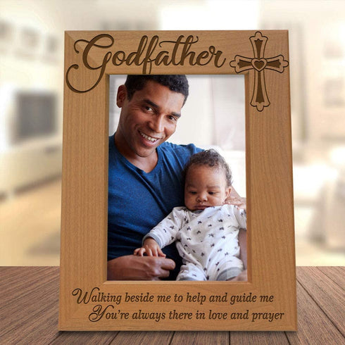 KATE POSH - Godfather Engraved Natural Wood Picture Frame, Cross Decor, Godfather Gift from Godchild, Baptism Gifts, Religious Catholic Gifts, Thank You Gifts (4" x 6" Vertical)