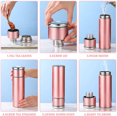 ONEISALL Tea Infuser Bottle - 14oz Insulated Travel Tea Tumbler Keep Hot and Cold For Loose Leaf Tea, Coffee, Herbal, Tea Bags - Leakproof Stainless Steel Tea Mug with Infuser