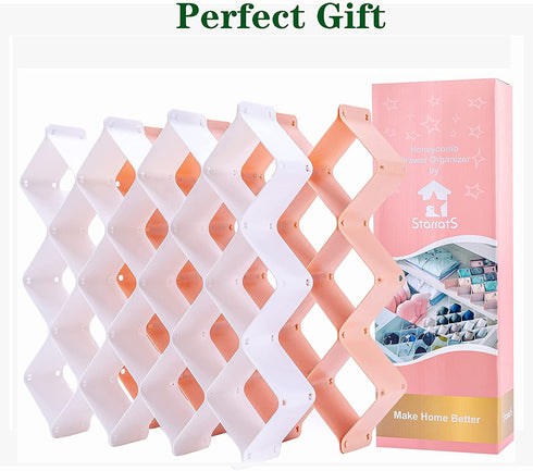 StarratS Honeycomb Drawer Organizer, Plastic Honeycomb Drawer Dividers-Sock-Underwear-Belt-Scarf-2 Sets of 59 Slots(Pink)