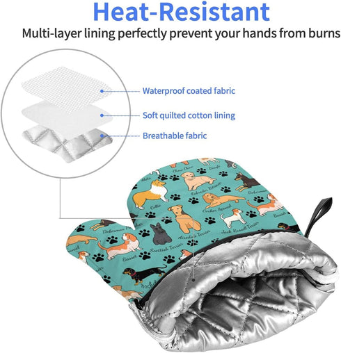 Dog Oven Mitts for Kitchen Oven Mitt Set of 2, Funny Kitchen Gadgets Paw Oven Mitts Cooking Non-Slip Insulated Kitchen Heat and Water Resistant Gloves Reusable Kitchen Items