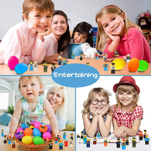 UMIKU 24PCS Easter Eggs + 24PCS Mini Community People Easter Egg Fillers Easter Basket Stuffers Plastic Surprise Eggs Easter Gifts Easter Party Favors for Kids Boys Girls Toddlers
