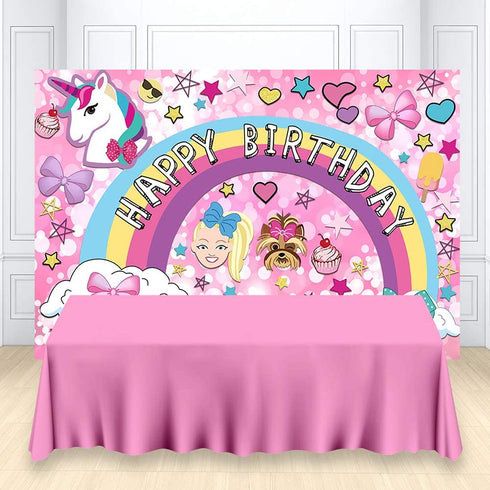 7x5ft girl dream sweet 16 pink party backdrop crazy big glitter happy birthday banner colorful happy cartoon unicorn puppy photo booth Studio Props Dessert Table Banner Party Supplies mural poster