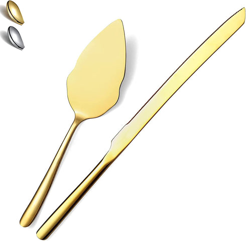 Gold Wedding Cake Knife and Server Set, Stainless Steel Cake Cutting Set for Wedding, Include Cake Cutter and Cake Server for Wedding, Parties, Activities, Family, Dishwasher Safe (Shiny Gold)