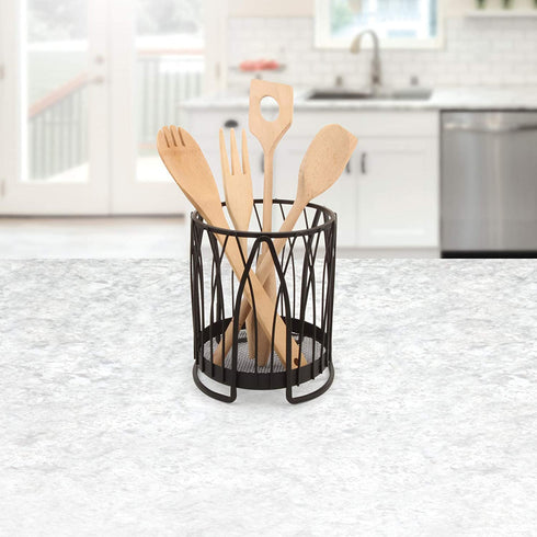 Spectrum Diversified Twist Round Holder & Kitchen Countertop Organizer Cooking Utensil Crock for Kitchen Organization & Storage, Cutlery & Flatware Caddy, Black
