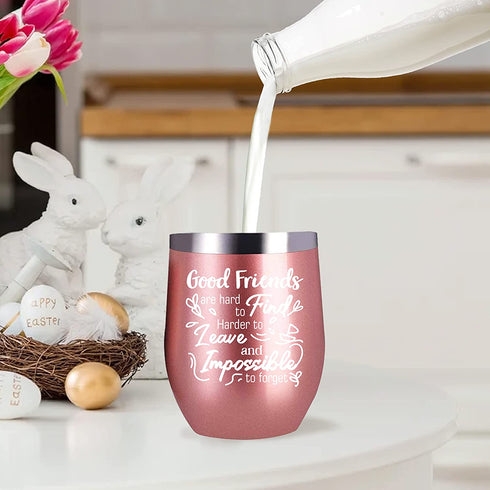 Pinata Good Friend Wine Tumbler Cup Rose Gold Capacity 12oz, Best Friend Birthday Gifts for Women, Friend, BFF, Female, Funny Christmas, New Year, Birthday Friend Gift Ideas