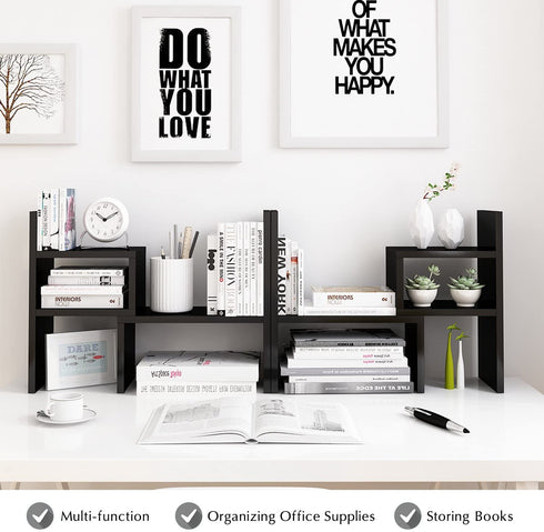 Jerry & Maggie - Desktop Organizer Office Storage Rack Adjustable Wood Display Shelf | Birthday Gifts - Toy - Home Decor | - Free Style Rotation Display - True Natural Stand Shelf Black