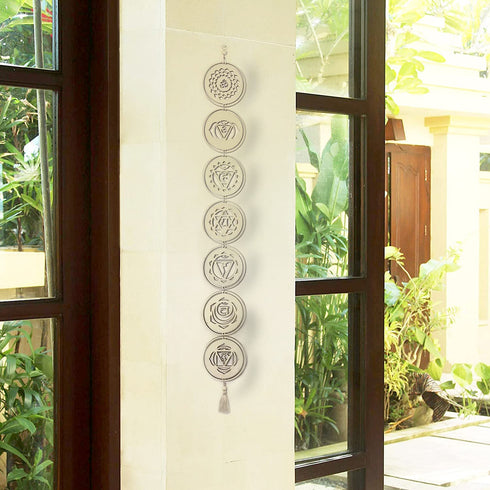 5.9" 7 Chakra Decor Set, Wood Meditation Hanging Decorative, Sacred Geometry Wall Art, Yoga Wooden Grid Art Symbol for Bedroom, Home, Apartment, Living Room, Spiritual Gifts