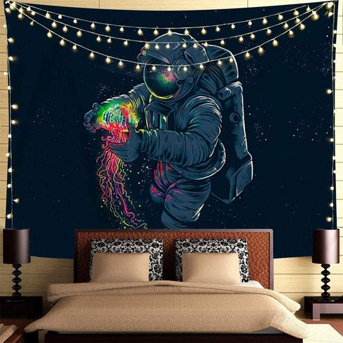 Space Tapestry Trippy Tapestry Cool Astronaut Poster Tapestry Mens Guys Posters For Room Fantasy Galaxy Jellyfish Blacklight Boho Hippie Wall Hanging Spaceman Tapestries For Bedroom Man Room Decor.