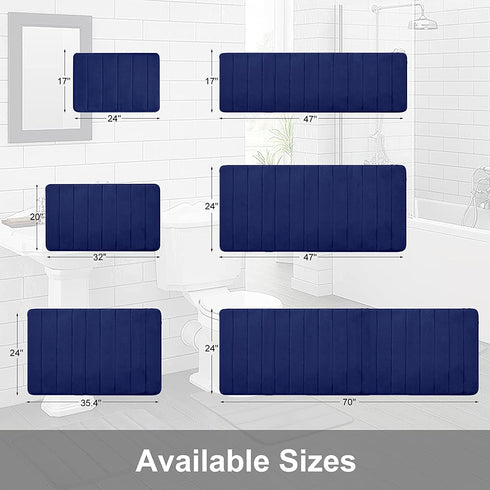 Memory Foam Soft Bath Mats - Non Slip Absorbent Bathroom Rugs Rubber Back Runner Mat for Kitchen Bathroom Floors 17" x 24", Navy Blue
