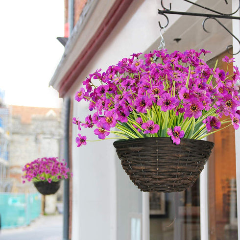JEMONG 12 Bundles Artificial Flowers Outdoor UV Resistant Fake Flowers No Fade Plastic Plants Garden Porch Window Box Decorating (Purple)