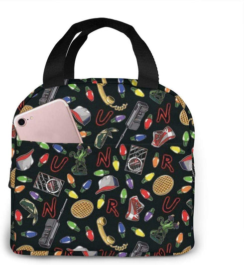 MSGUIDE Stranger Things Black Insulated Lunch Bag Leakproof Cooler Lunch Box for Men Women Adult - Reusable Thermal Tote Bag for Office Work School Picnic Beach