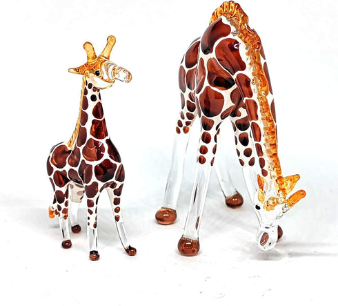ZOOCRAFT Glass Giraffe Figurine Collectible Hand Blown Safari Miniature Animals Collectibles Home Decoration Set of 2