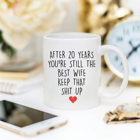 YouNique Designs 20 Year Anniversary Coffee Mug for Her, 11 Ounces, 20th Wedding Anniversary Cup For Wife, Twenty Years, 20th Year