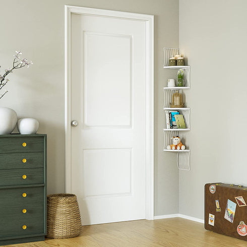 Love-KANKEI Corner Shelf Wall Mount of 5 Tier Rustic Solid Wood Floating Shelves for Bedroom Wall Shelves Living Room Bathroom Kitchen Office and More White and White Brackets