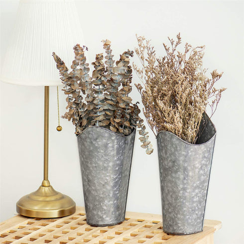 Mkono Galvanized Metal Wall Planter Farmhouse Wall Vase Planters Decor for Succulents or Herbs, Rustic Wall Hanging Planters Flowers Holder Country Rustic Home Wall Decor Set of 2, Silver, Small