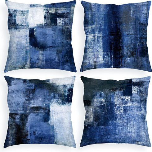 D DIFARIC Navy Blue Throw Pillow Covers 18x18 Grey Black Decorative Pillows Covers Outdoor Cushion Case Abstract Art Modern Square for Couch Bed Sofa Chairs Decor Set of 4