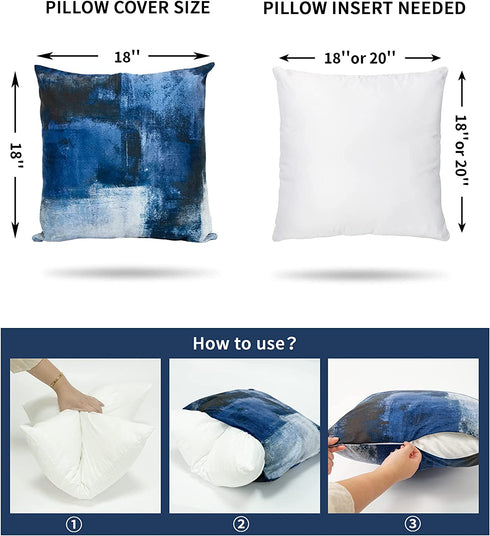 D DIFARIC Navy Blue Throw Pillow Covers 18x18 Grey Black Decorative Pillows Covers Outdoor Cushion Case Abstract Art Modern Square for Couch Bed Sofa Chairs Decor Set of 4