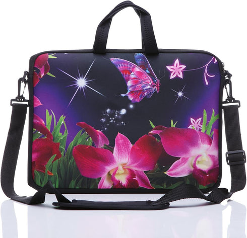 11-Inch to 12-Inch Neoprene Laptop Sleeve Case Bag with shoulder strap For 11", 11.6", 12" Ultrabook/Acer/Asus/Dell/HP/Toshiba/Lenovo/Chromebook (Pink flower)