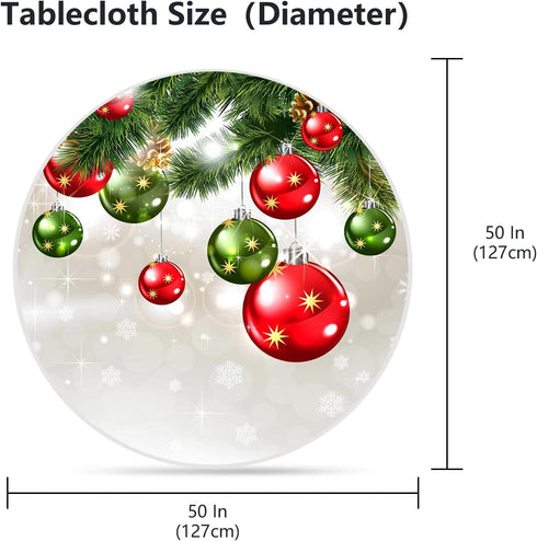 VVA Round Christmas Tablecloth - New Year Colorful Xmas Balls Snowflake Baubles Ornaments Circle Tablecloths Christmas Table Cloth Winter Season - for Gatherings Christmas Holiday Dinner Party 50 Inch