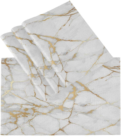 One Bear Marble Placemats White and Gold Texture Placemat Table Mats Non Slip Heat Resistant Placemats for Dining Table Kitchen Holiday Party Set of 6