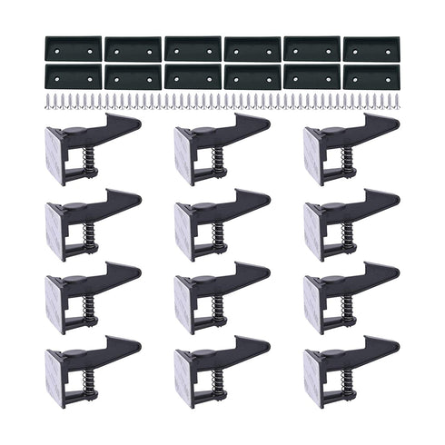 Cabinet Locks Child Safety Latches - OKEFAN 12 Pack Baby Proofing Cabinets Drawer Lock Adhesive Latch for Kids Proof Drawers No Drilling Tools Needed (Black)