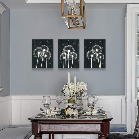 Canvas Wall Art For Living Room Family Wall Decor For Bedroom Kitchen Black And White Pictures Dandelion Flowers Painting Fashion Office Artwork 3 Pieces Framed Canvas Art Bathroom Home Decorations