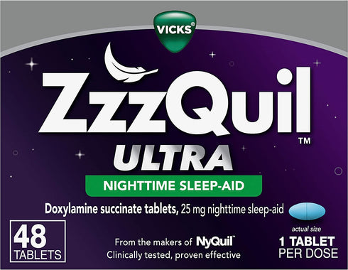ZzzQuil ULTRA, Nighttime Sleep Aid Liquid, 25 mg Doxylamine Succinate, No.1 Sleep Aid Brand, Fall Asleep Fast, Stay Asleep Longer, 48 Count