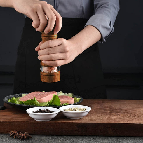 2-Piece Salt and Pepper Grinder Set, 6.5 Inch Wooden Salt and Pepper Mills with Adjustable Coarseness, Refillable Manual Pepper Mill Grinder for Home Cooks (Brown)