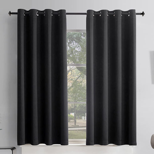 TOAVA DECO Black Curtains for Bedroom 2 Panels Grommet Top Blackout Thermal Insulated Room Darkening Curtains Panels for Bathroom 52 Inch Width x 45 Inch Length