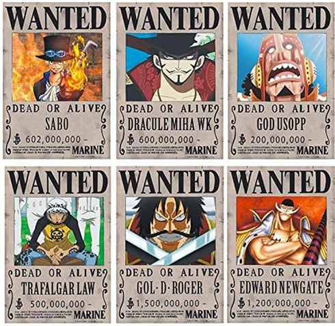 One Piece Wanted Posters, New Edition, 28.5cm—19.5cm, Luffy 1.5 Billion, Pack of 24