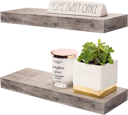 Sorbus Floating Shelf Set ” Rustic Wood Hanging Rectangle Wall Shelves ” Perfect for Home Décor, Trophy Display, Photo Frames, and More (2-Pack, Grey)