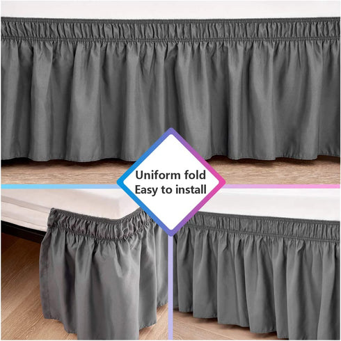 RIMELA Bed Skirt Wrap Around Elastic Dust Ruffles Solid Color Wrinkle and Fade Resistant with Adjustable Elastic Belt Easy to Install Dark Gray for Queen Size 18 Inch Drop