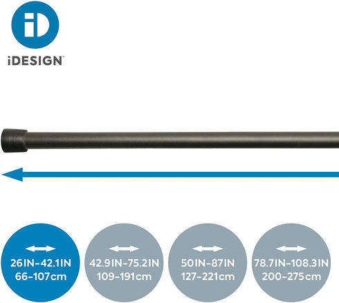 iDesign Cameo Metal Tension Rod, Adjustable Customizable Curtain Rod for Bathtub, Shower Stall, Closet, Doorway, 26-42 Inches, Matte Black