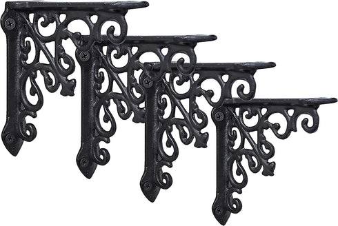 4 Pack Heavy Duty and Thick Cast Iron Victorian Shelf Bracket, Antique Black, Small 5x1x 5 inches, L-Shaped Shelf Bracket, DIY Projects, Hardware Included, JS-90-061 by North American Country Home