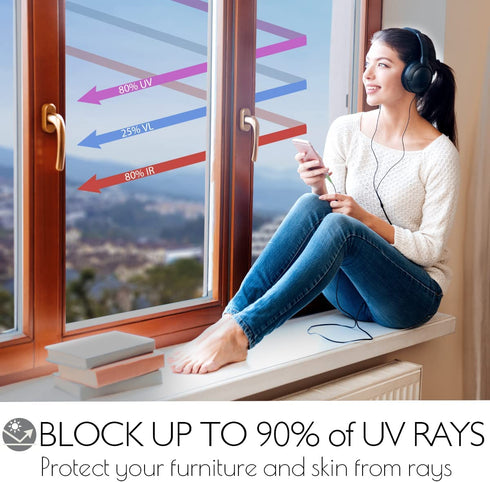 HIDBEA Window Film Daytime Privacy, Reflective One Way Mirror Window Tint for Home, Heat Control UV Blocking, Non-Adhesive Self Static Cling Window Stickers(Silver, 35.4 Inch x 6.5 Feet)
