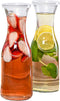 Estilo Glass Carafe Pitcher - Cocktail Beverage & Water Carafe With Lids - Narrow Neck Design, 1 Liter (33oz) Set of 2, Clear