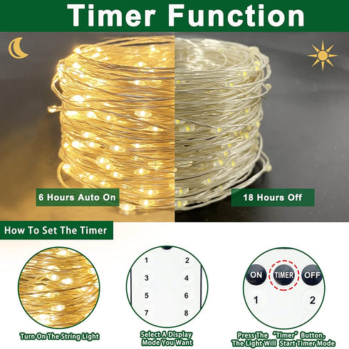 TURNMEON 300 LED 99 Ft Christmas Copper Wire Fairy LED String Lights with Timer 8 Modes Remote Plug in Christmas Lights Decoration for Indoor Outdoor Home Bedroom Xmas Tree Party Decor, Warm White