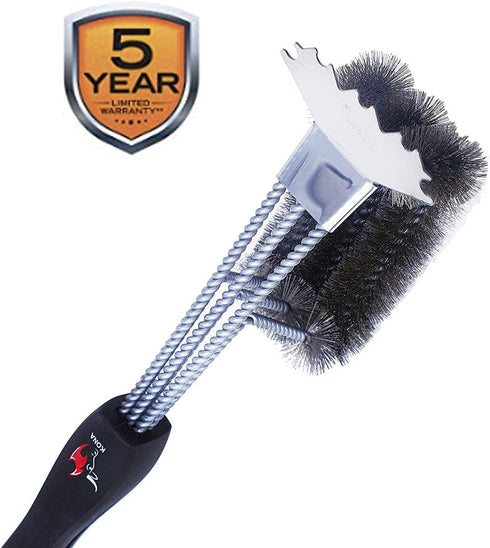 Kona Grill Brush and Scraper - 18" Premium Deep Clean BBQ Accessories Tool, Makes Grill Cleaning Easy - Safe for All Grill Types - Stainless Steel Bristles