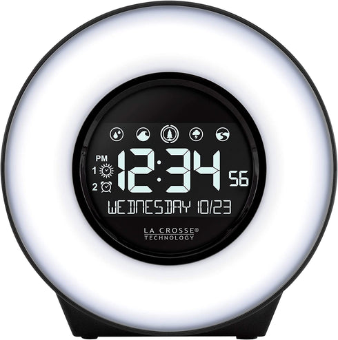 La Crosse Technology C83117-INT Color Mood Light Desk Clock with 5 Soothing Nature Sounds and USB Port, Black