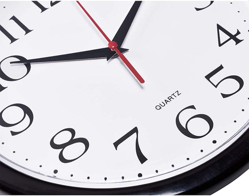 Bernhard Products Black Wall Clock Silent Non Ticking 10 Inch Quality Quartz Battery Operated Round Easy to Read Home/Office/Kitchen/Classroom/School Clock Sweep Movement