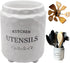 Ceramic Utensil Holder for Countertop , Utensil Holder Farmhouse Utensil Crock for Kitchen & Dining Table, White Cooking Utensil Holder, Spatula Holder with Relief Design